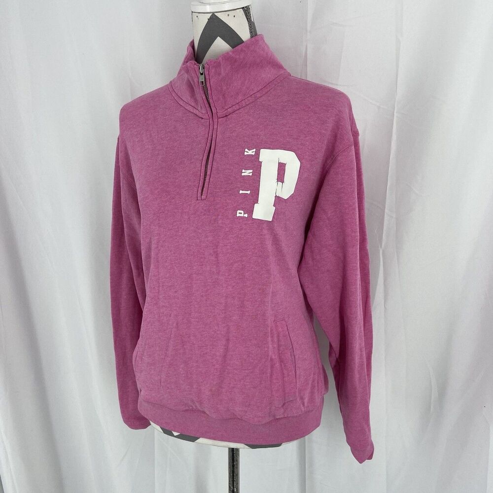 Pink Victoria's Secret 1/2 Zip Sweatshirt Pullover Women's Small S Graphic Pink - Picture 3 of 6